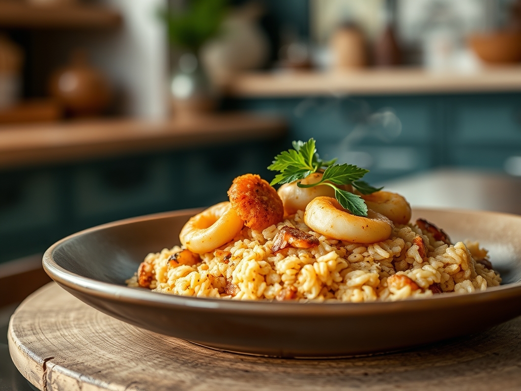 Arroz con calamares y alcachofas