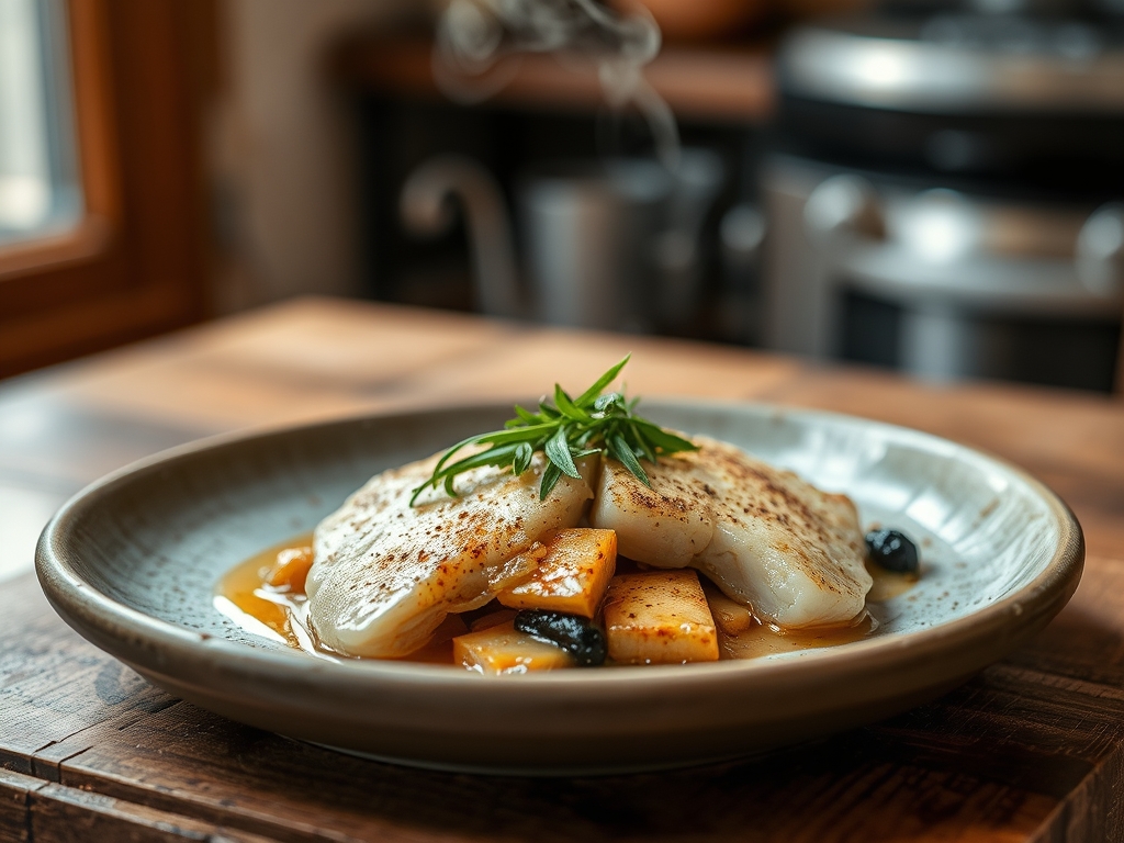 Bacalao con pasas y piñones