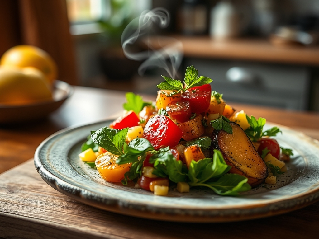 Ensalada de rúcula y nectarina