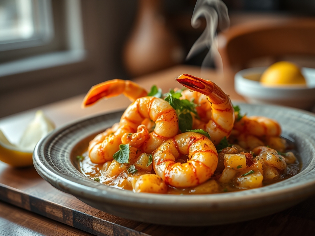 Gambas con mango y lima