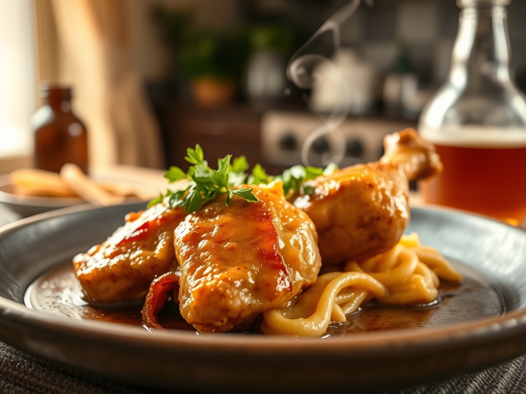 Pollo con cerveza y miel