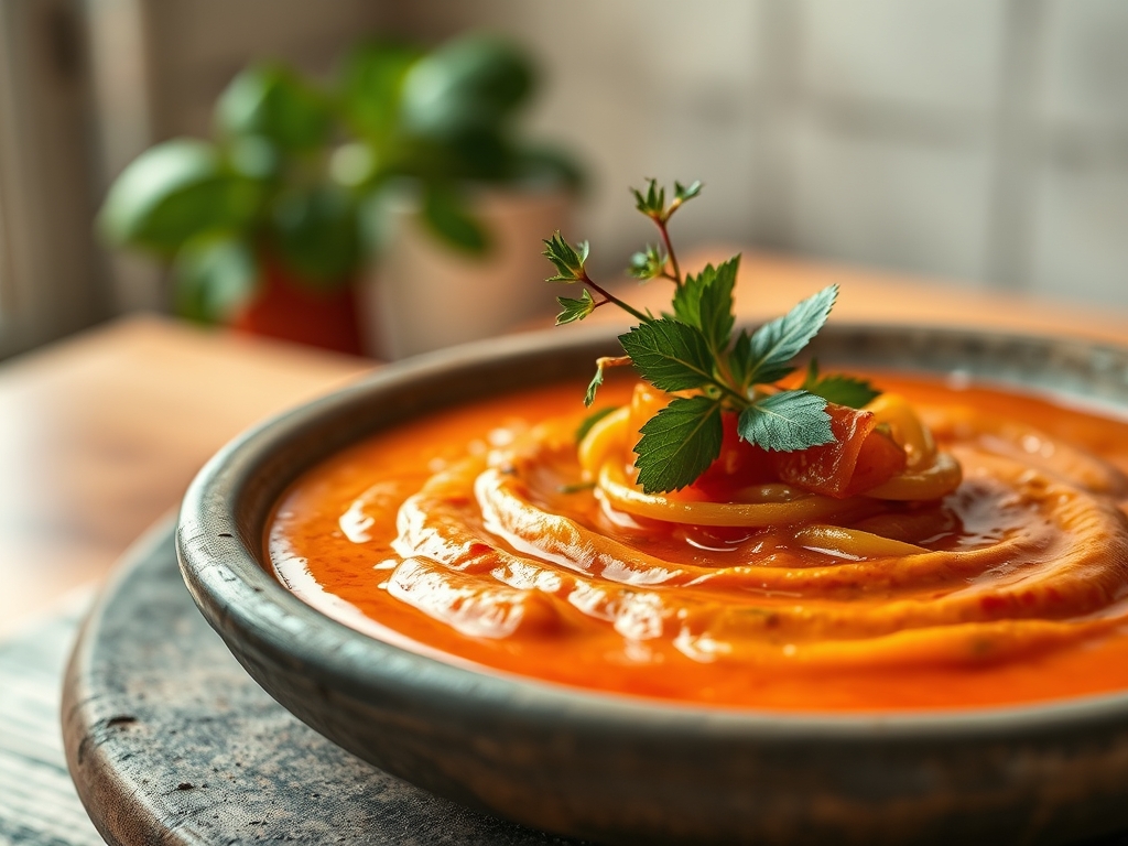 Sopa de tomate con albahaca