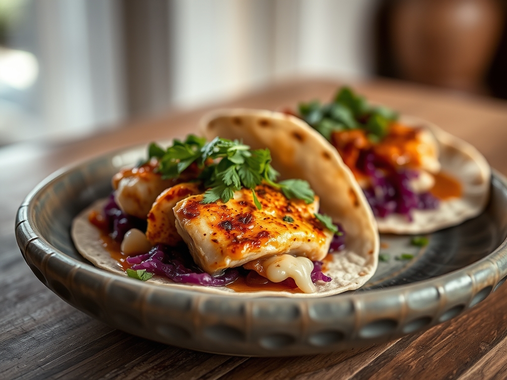 Tacos de pescado con col morada