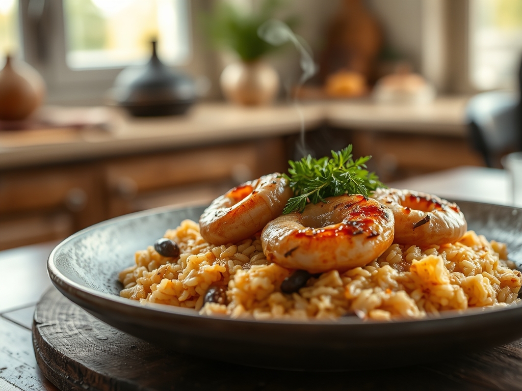 Arroz con sepia y gambones