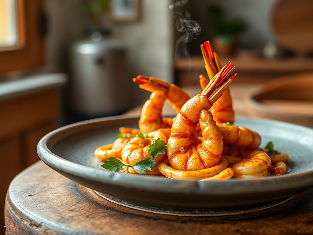 Gambas al ajillo con gulas