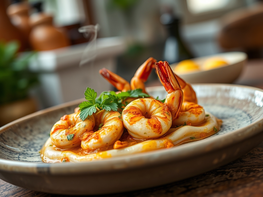 Gambas con salsa de coco y curry