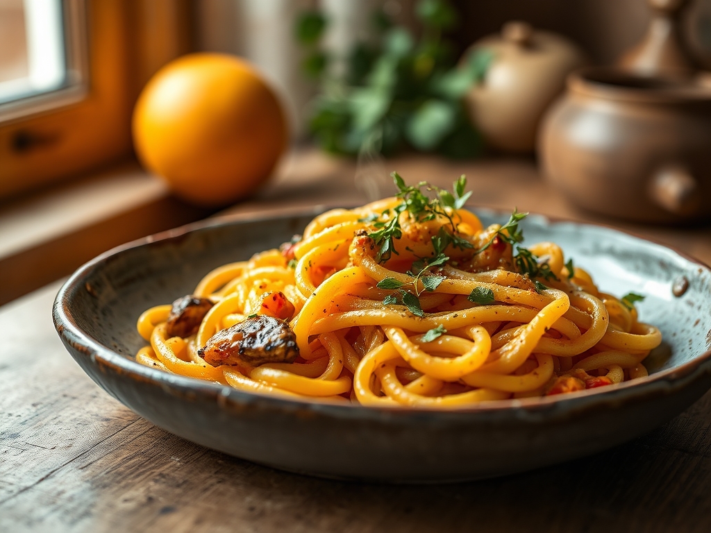 Pasta con crema de calabaza