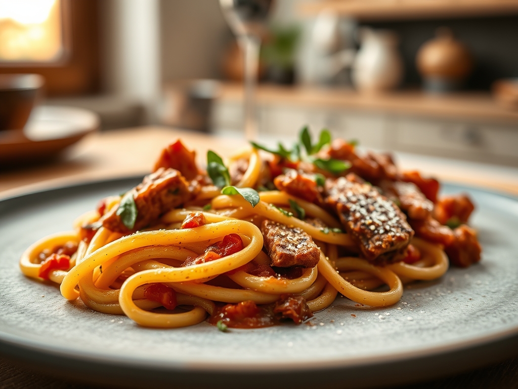 Pasta con ragú de cordero