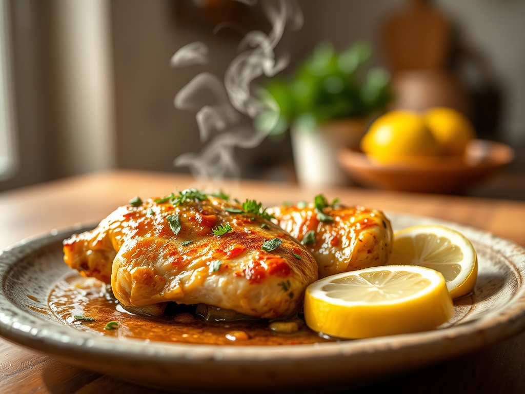Pollo con aceitunas y limón